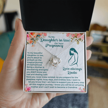 Pregnant Daughter - in - Law Love Knot Necklace - Message Card to Expecting Mom - Baby Shower Necklace for Mom - to - be Daughter - in - Law - Ready to Be Loved - Beauty Belliss