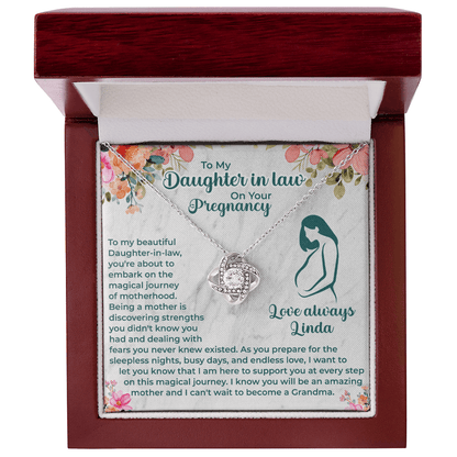 Pregnant Daughter - in - Law Love Knot Necklace - Message Card to Expecting Mom - Baby Shower Necklace for Mom - to - be Daughter - in - Law - Ready to Be Loved - Beauty Belliss