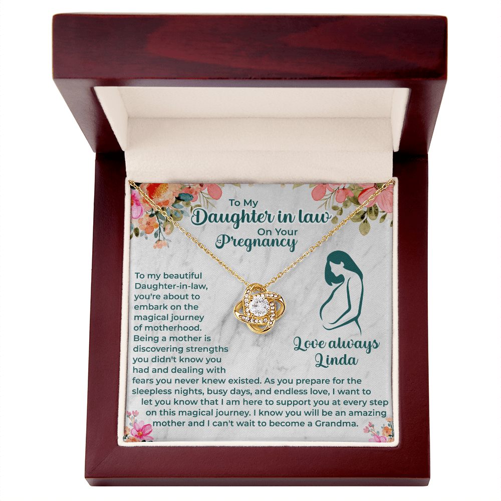 Pregnant Daughter - in - Law Love Knot Necklace - Message Card to Expecting Mom - Baby Shower Necklace for Mom - to - be Daughter - in - Law - Ready to Be Loved - Beauty Belliss