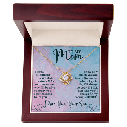 sentimental love knot necklace gift honoring mom’s love