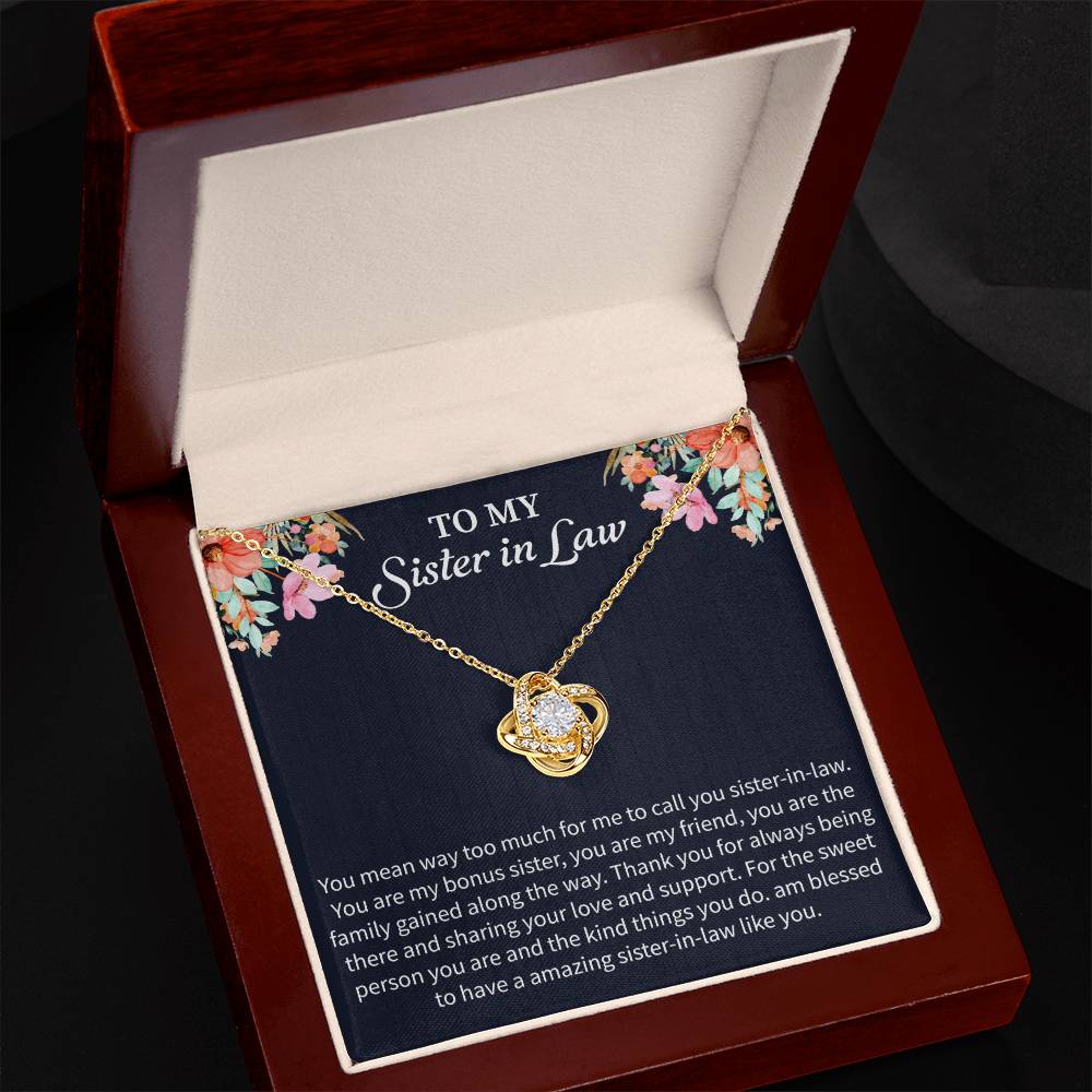 love knot necklace with emotional message card for sister in law