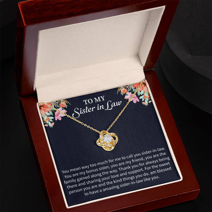 love knot necklace with emotional message card for sister in law