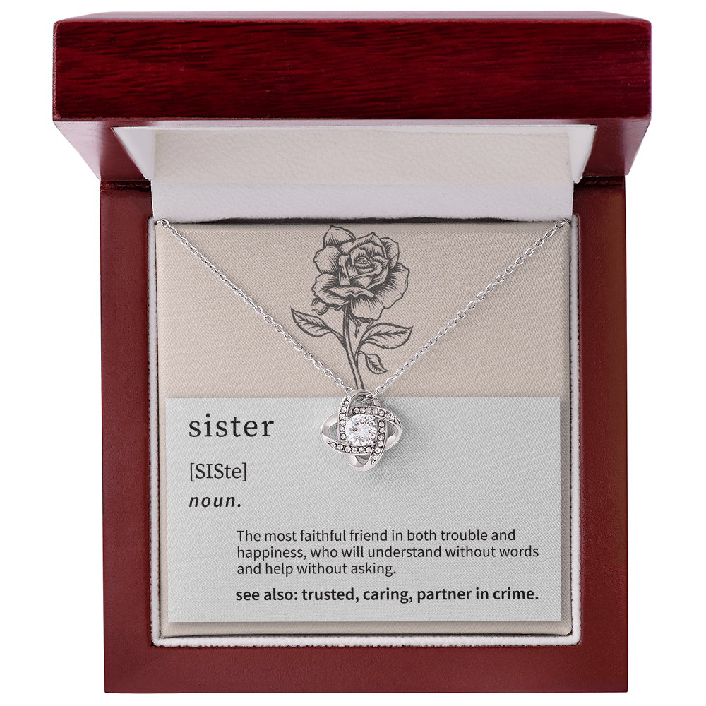 sentimental necklace for sister paired with a loving message card