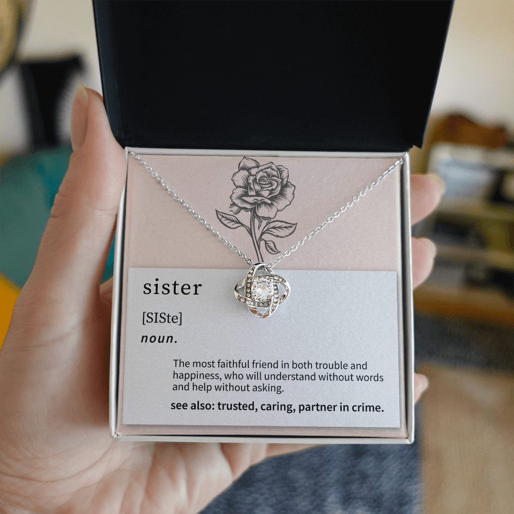 sister necklace presented in a gift box for a heartfelt birthday or holiday surprise