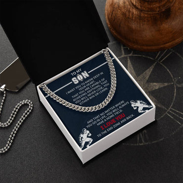 Giftsignature cuban link necklace presented in a gift box for a son who loves football
