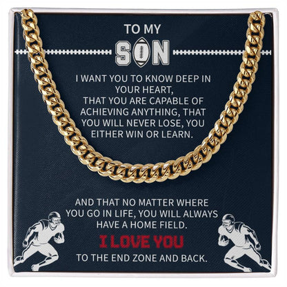 Giftsignature football necklace displayed as a memorable keepsake for a son