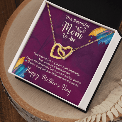 To A Beautiful Mom - To - Be Interlocking Hearts Necklace - Gift for Pregnant Expecting Mom - Beauty Belliss