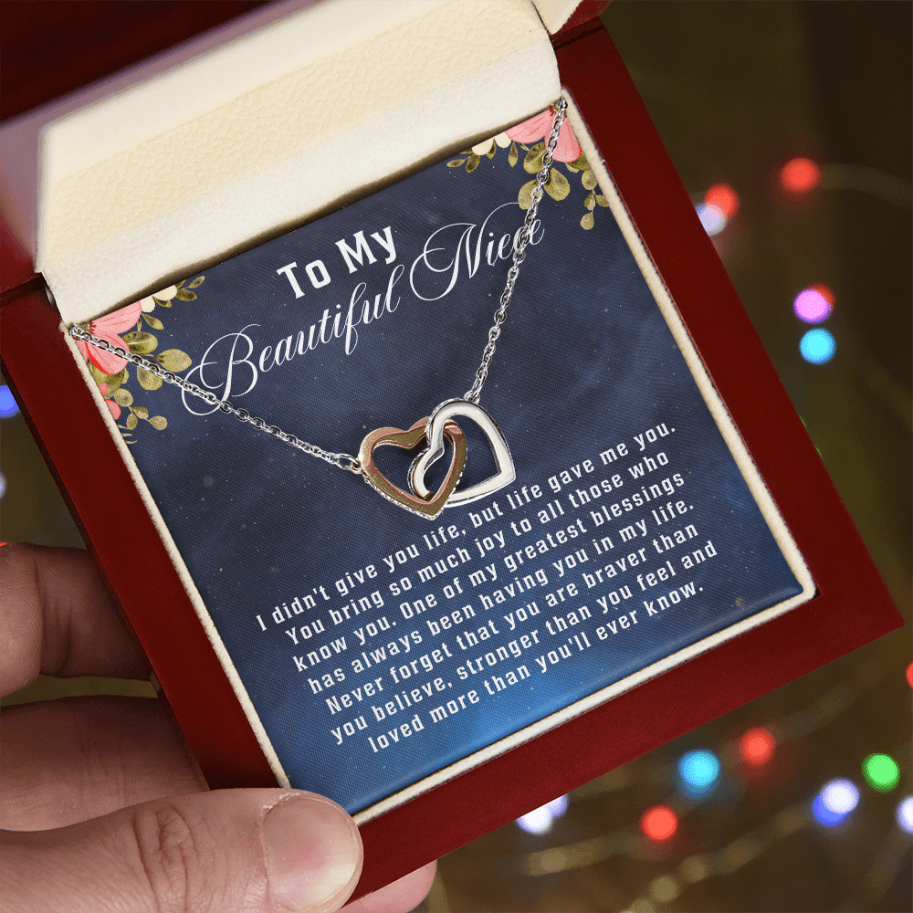 To My Beautiful Niece, Interlocking Hearts Necklace Message Card, Straighten Your Crown Necklace, Aunt Niece Necklace, Niece Birthday Gift - Beauty Belliss