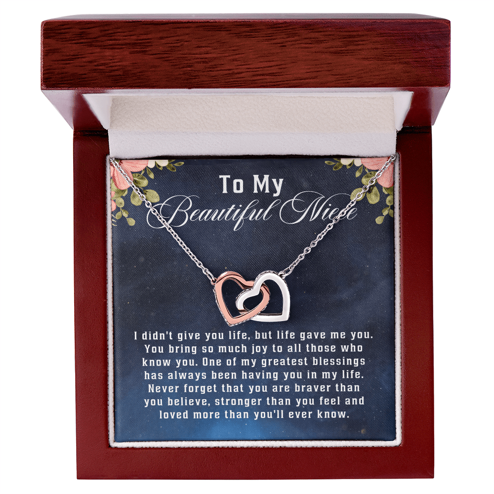 To My Beautiful Niece, Interlocking Hearts Necklace Message Card, Straighten Your Crown Necklace, Aunt Niece Necklace, Niece Birthday Gift - Beauty Belliss