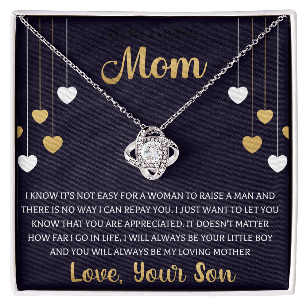 to my best mom love knot necklace front view