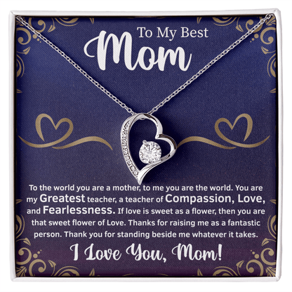 to my mom necklace from son displayed as a heartfelt gift