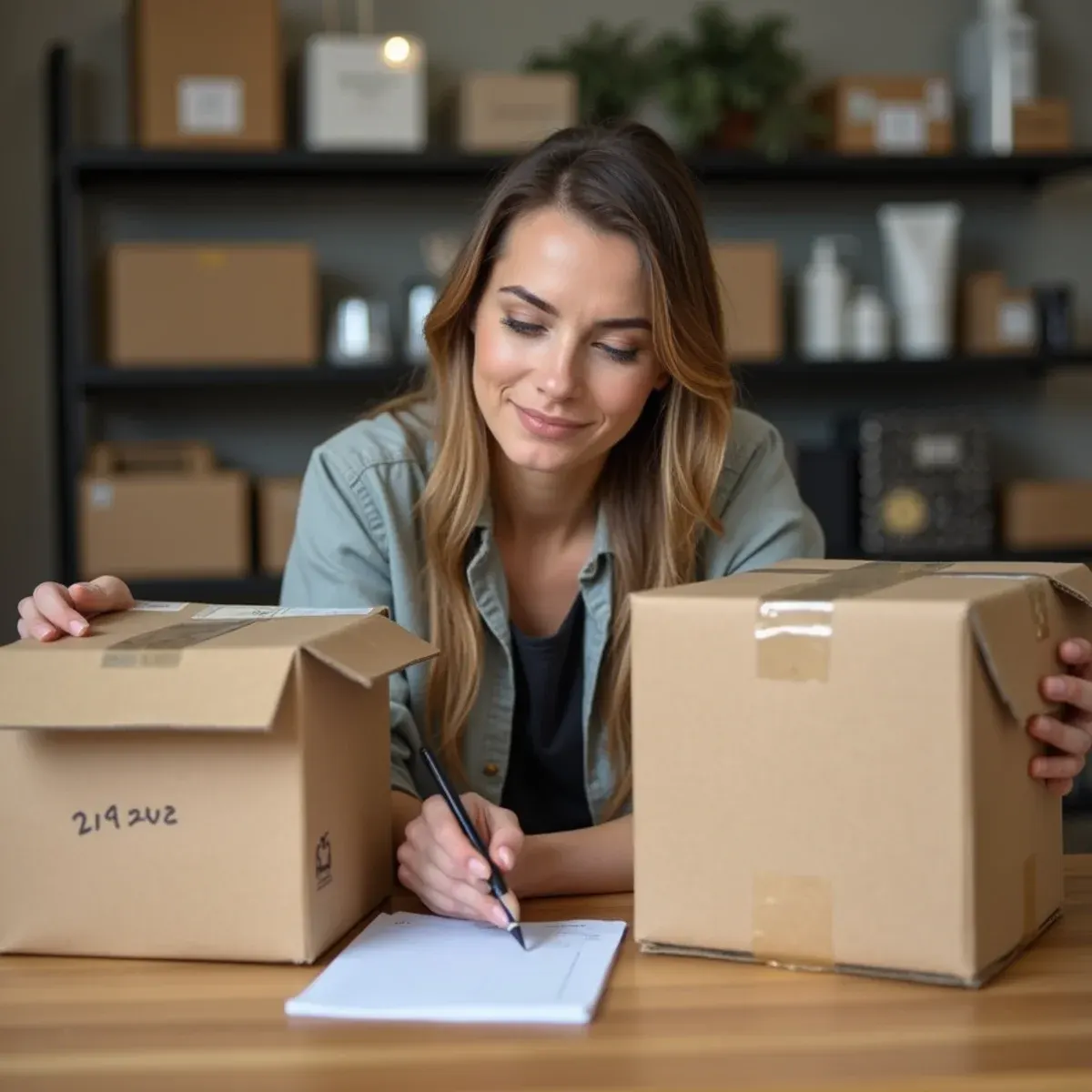 Business owner comparing beauty suppliers and reviewing product stock before placing an order