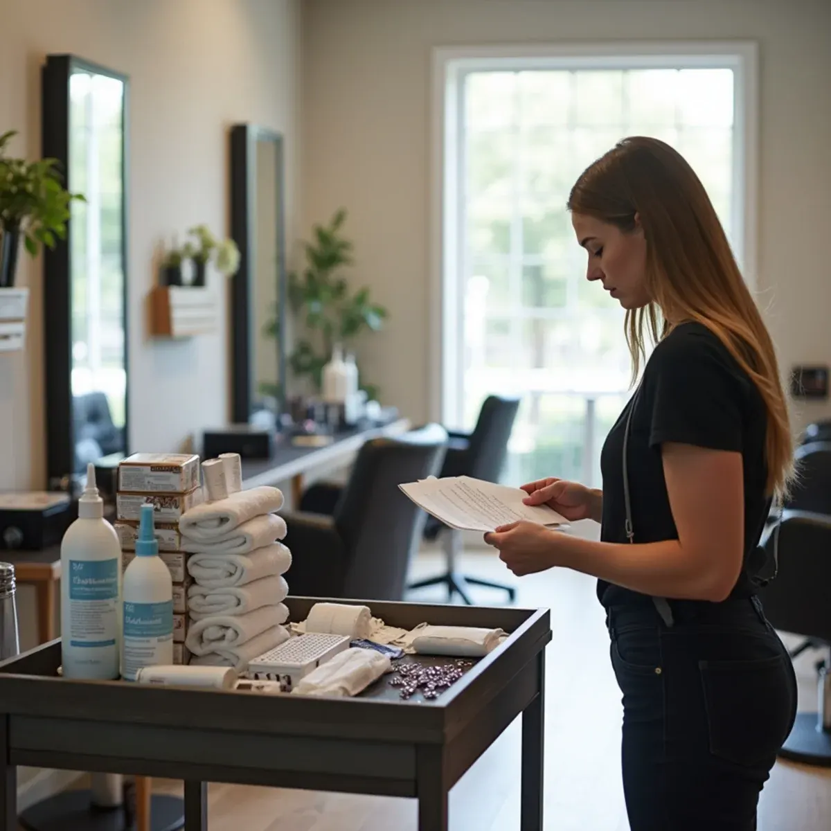 Salon startup supplies in Warren, Michigan laid out as an opening-day kit for a new salon suite
